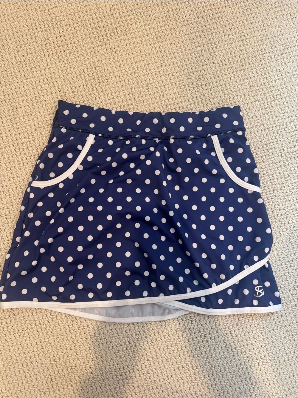 Polka Dot Navy Athletic Skort with White Trim